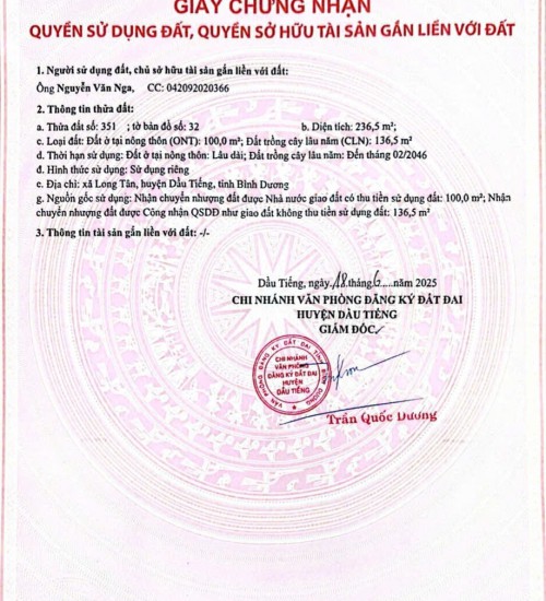 LÔ ĐẤT 236.5m2 LONG TÂN - DẦU TIẾNG - TP HỒ CHÍ MINH 580triệu - SỔ SẴN