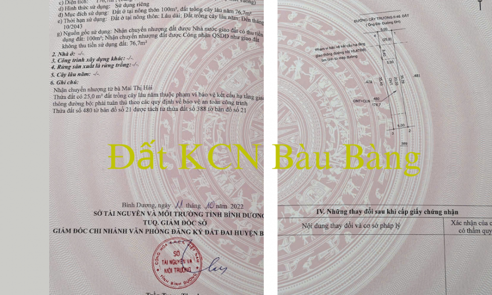 Đất mặt tiền đường DH 614 - Xã Bàu Bàng - Tp. Hồ Chí Minh chỉ 850 triệu bao sổ